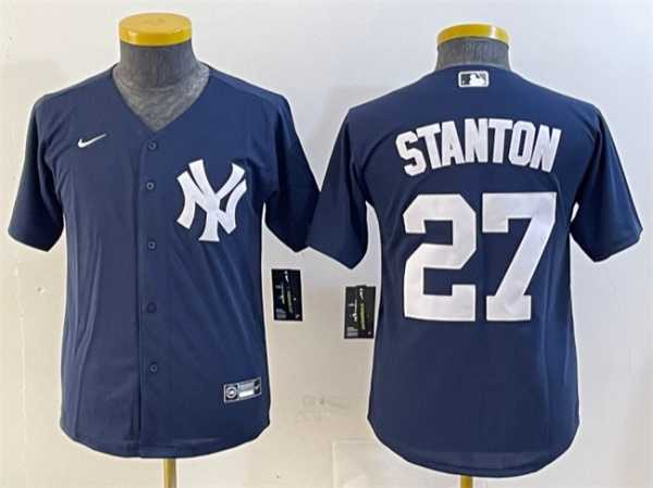 Womens New York Yankees #27 Giancarlo Stanton Navy Cool Base Stitched Jersey